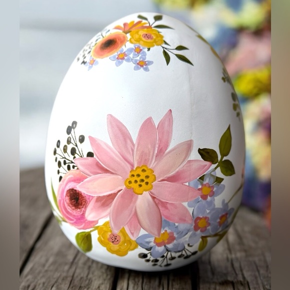 Hand-Painted Ceramic Floral Egg Ornament Multicolor Decorative Decor 10” high - Picture 1 of 4